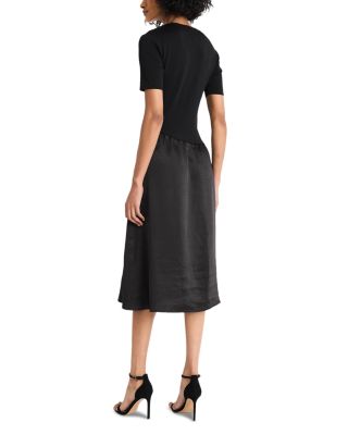 Mixed Media Elbow Sleeve Midi Dress