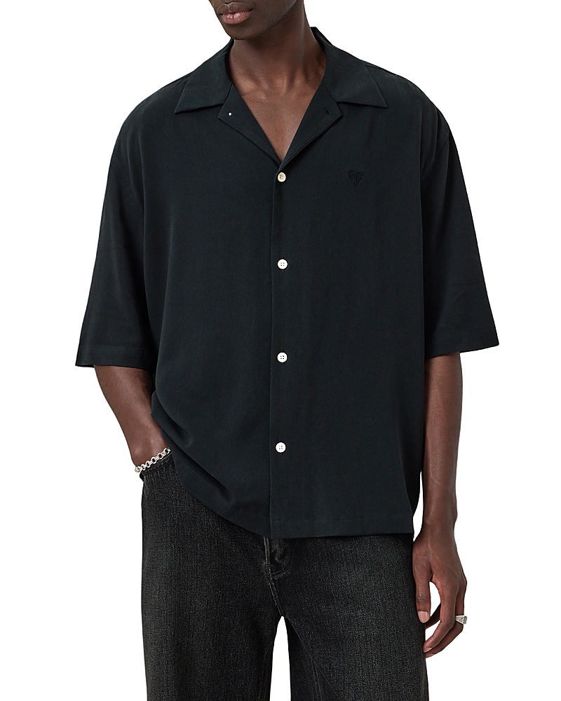 Allsaints Venice Relaxed Fit Short Sleeve Button-up Camp Shirt In Black