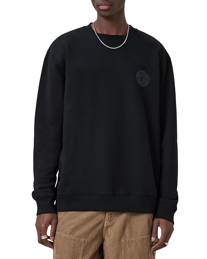 Allsaints Mens Jet Black Waved Crewneck Logo-print Cotton Sweatshirt Xs In Black