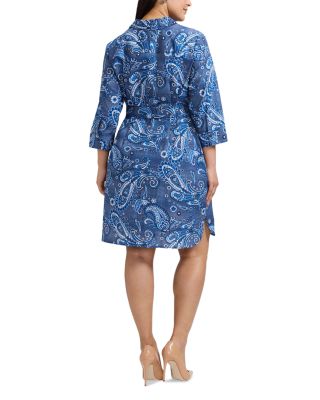 Plus Paisley Button Front 3/4 Sleeve Dress