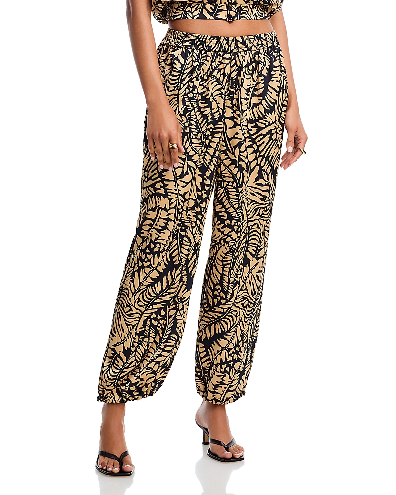 Aqua Satin Palm Leaf Jogger Pants