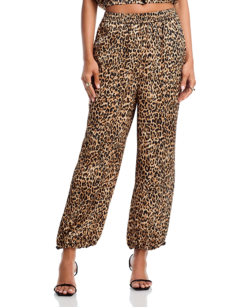 Aqua Satin Palm Leaf Jogger Pants