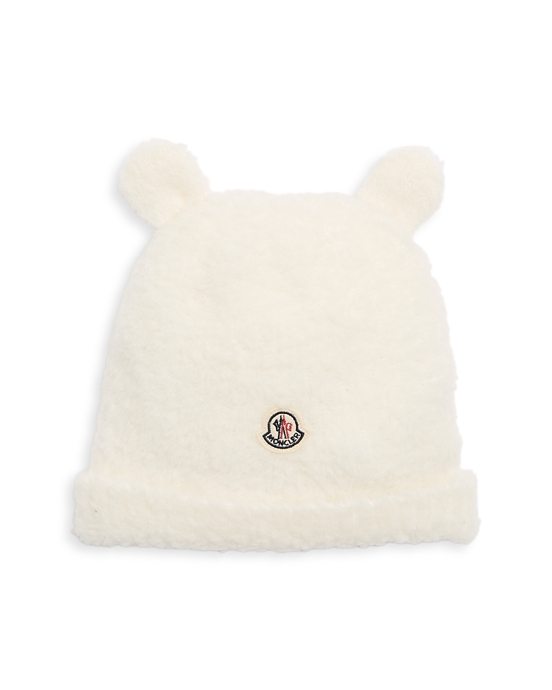 Moncler Girl's Wool Fleece Infant Beanie With Teddy Bear Ears In White