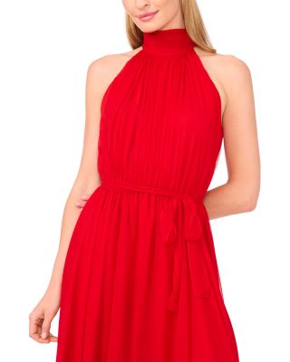 halter cocktail dress chiffon A-line Halter Floor Length Sleeveless Chiffon Rhinestone Evening Dress –  Ballbella main image 0
