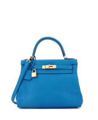 Kelly 28 Handbag Blue Evercolor with Gold Hardware