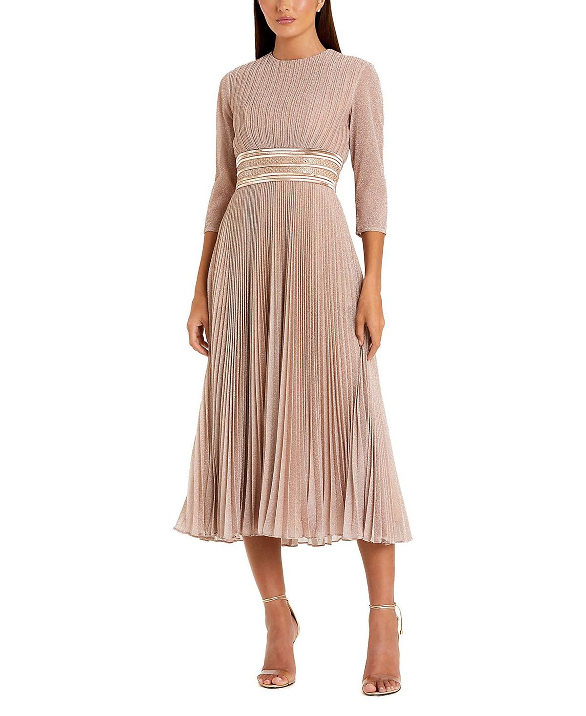 Mac Duggal Shimmering 3/4 Sleeve A-Line Midi Dress