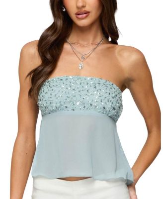  Beadie Sheer Chiffon Strapless Top
