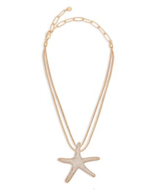 Pav&eacute; Starfish Pendant Necklace, 12"-17"