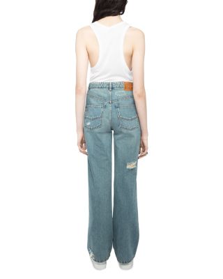 Elio High Rise Distress Jeans in Light Blue