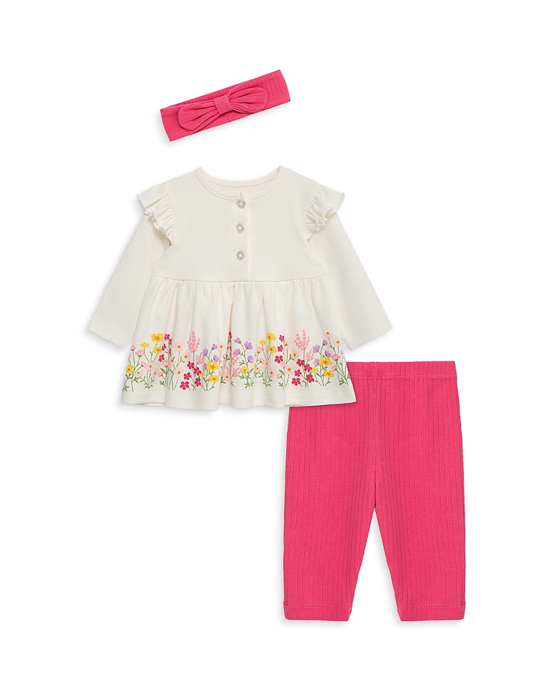 Little Me Girls' Floral Border Tunic, Leggings & Headband Set - Baby In White