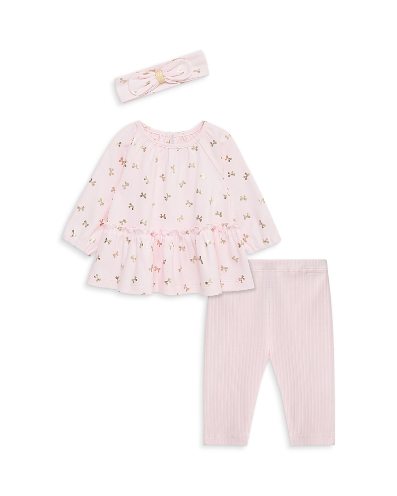 Little Me Girls' Bow Shine Tunic, Leggings & Headband Set - Baby In Pink