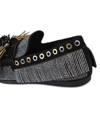  Women's Pom Pom Moccasin Fringe Flats