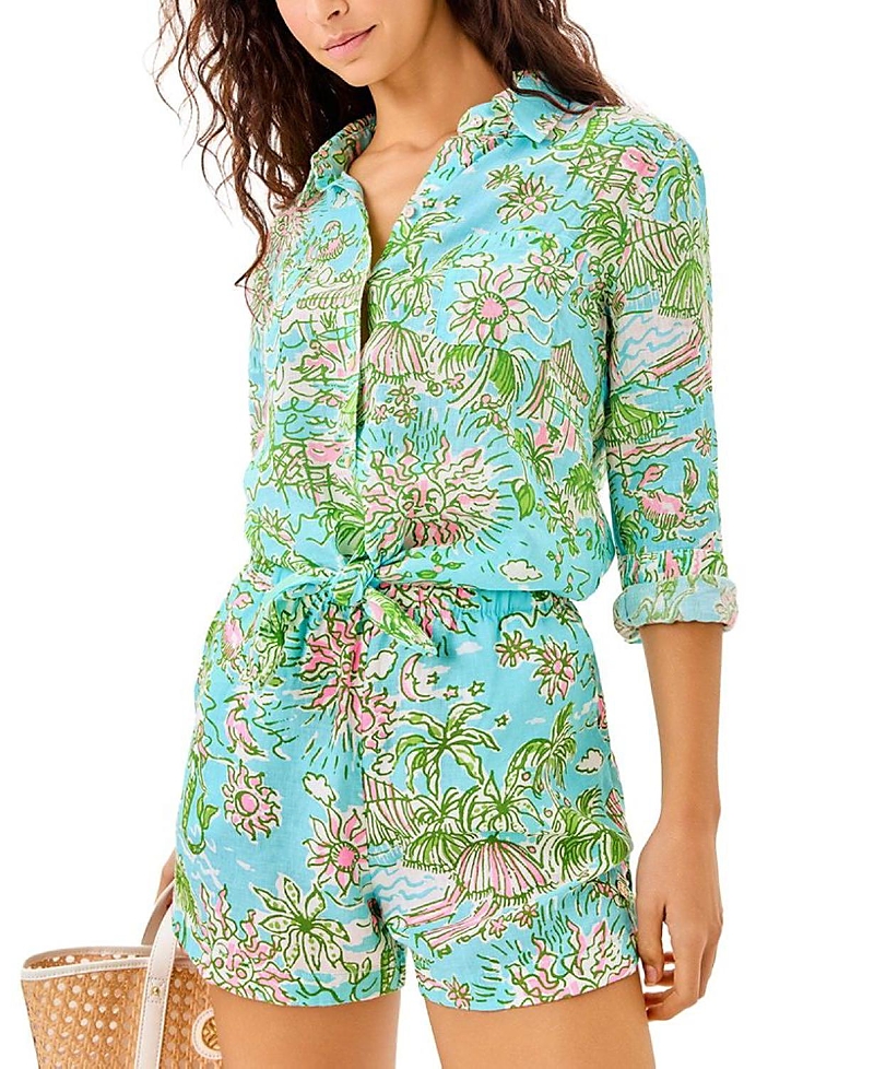 Lilly Pulitzer Sea View Button Down Top In Blue