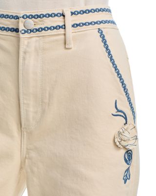 Barbara X Ravishing Floral Embroidered Jeans in Cream