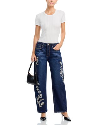 Elaine X Raised Rode Barrel Leg Jeans in Dark Wash