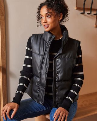 Faux Leather Quilted Puffer Vest