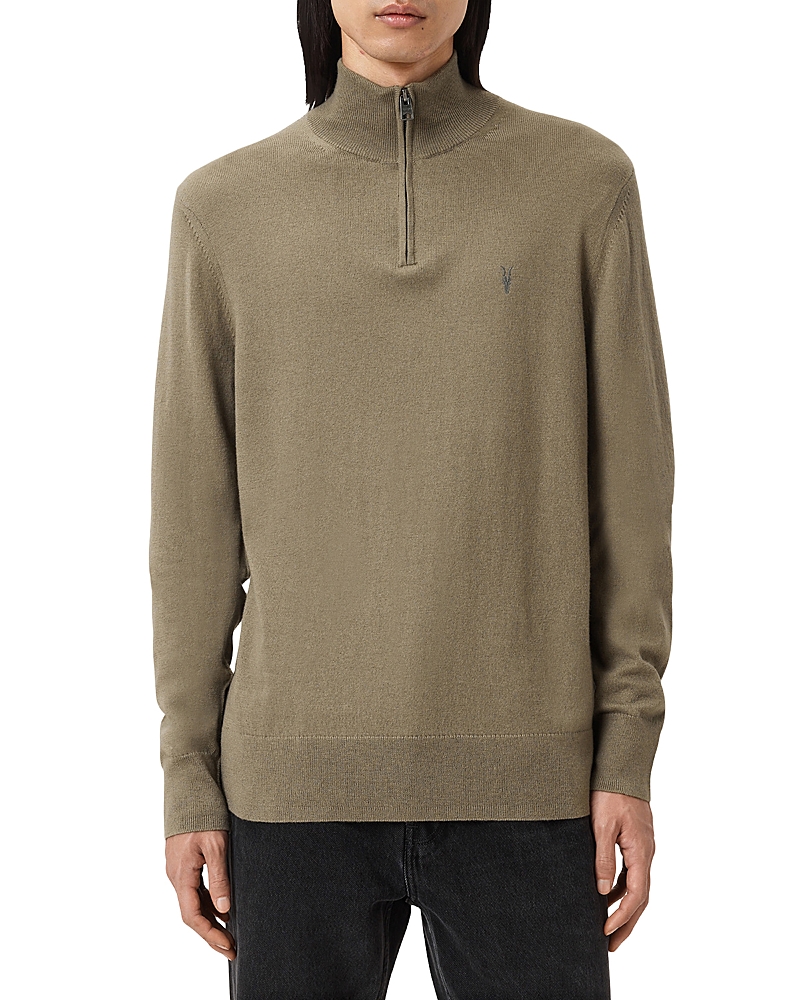 Allsaints Kilburn Mock Neck Wool Blend Quarter Zip Sweater In Green