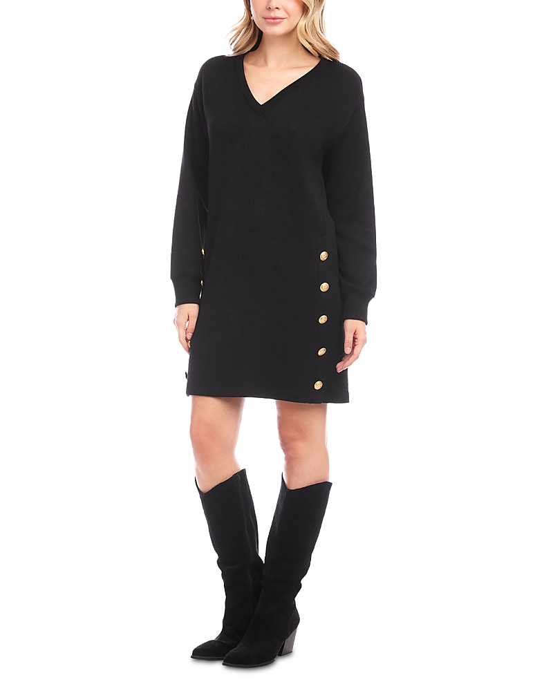 Karen Kane Crested Button Long Sleeve Sweater Dress In Black
