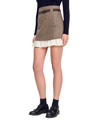 Frill Hem Belted Mini Skirt