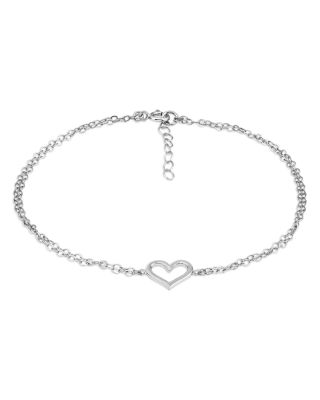 AQUA - Sterling Silver Polished Heart Ankle Bracelet - Exclusive