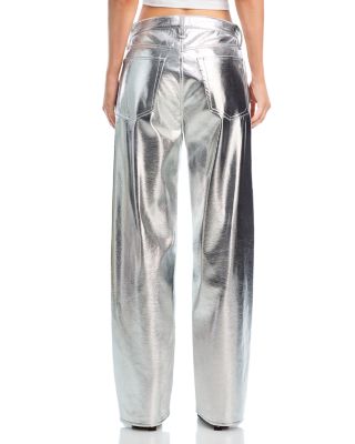 Logan Faux Leather Wide Leg Jeans in Silver