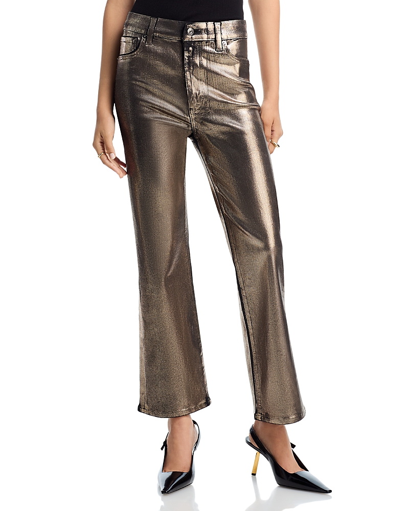 Frame The Reboot High Rise Crop Metallic Coated Jeans In Champagne In Gold