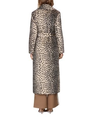 Cheetah Print Belted Faux Fur Maxi Coat