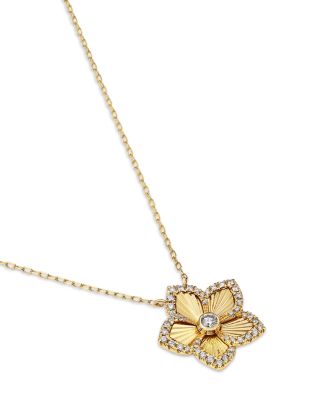 Diamond Flower Pendant Necklace in 14K Yellow Gold, 0.25 tcw