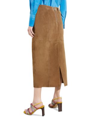 Suede Column Midi Skirt