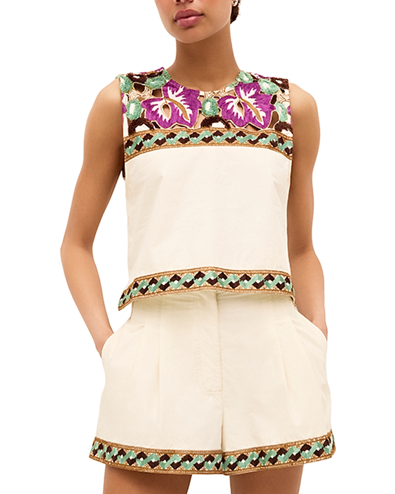 Marie Oliver Lorel Floral-embroidered Sleeveless Top In Neutral