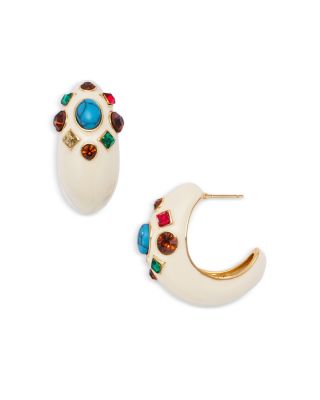 Mixed Stone Half Hoop Earrings - Exclusive