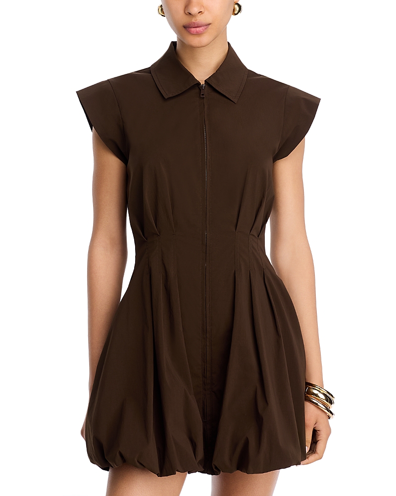 Steve Madden Dyanne Poplin Pleated Mini Dress In Brown