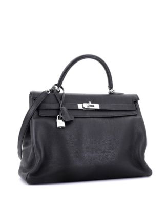 Kelly 35 Handbag Black Clemence with Palladium Hardware