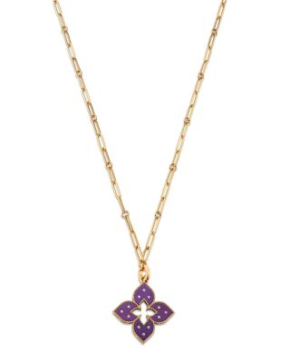 Roberto Coin - Purple Titanium & 18K Rose Gold Venetian Princess Diamond Flower Pendant Necklace, 33"