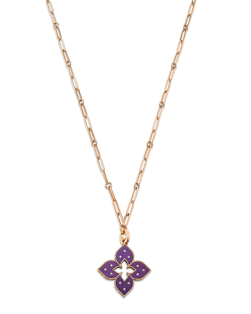 Roberto Coin 18K Rose Gold Venetian Princess Titanium Diamond Flower 33 Pendant Necklace