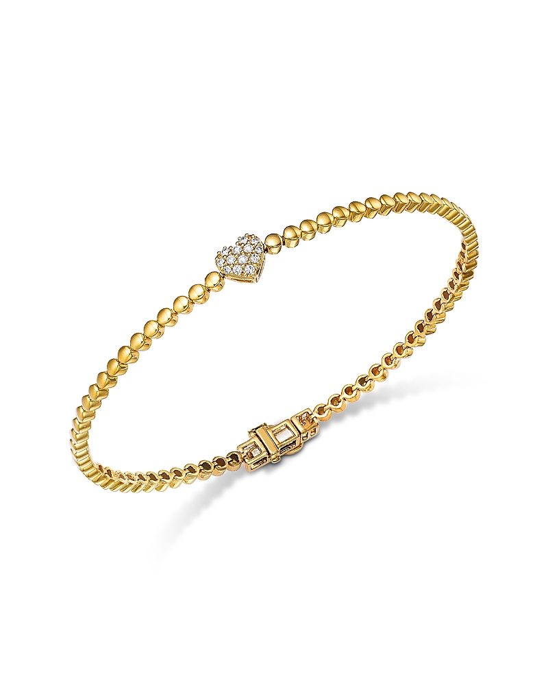 Bloomingdale's Fine Collection Diamond Heart Beaded Bracelet In 14k Yellow Gold, 0.10 Tcw In Gold