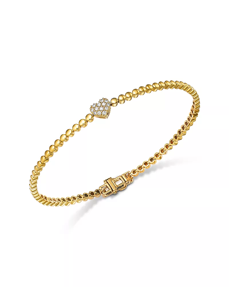 Bloomingdale's Fine Collection Diamond Heart Beaded Bracelet in 14K Yellow Gold, 0.10 tcw