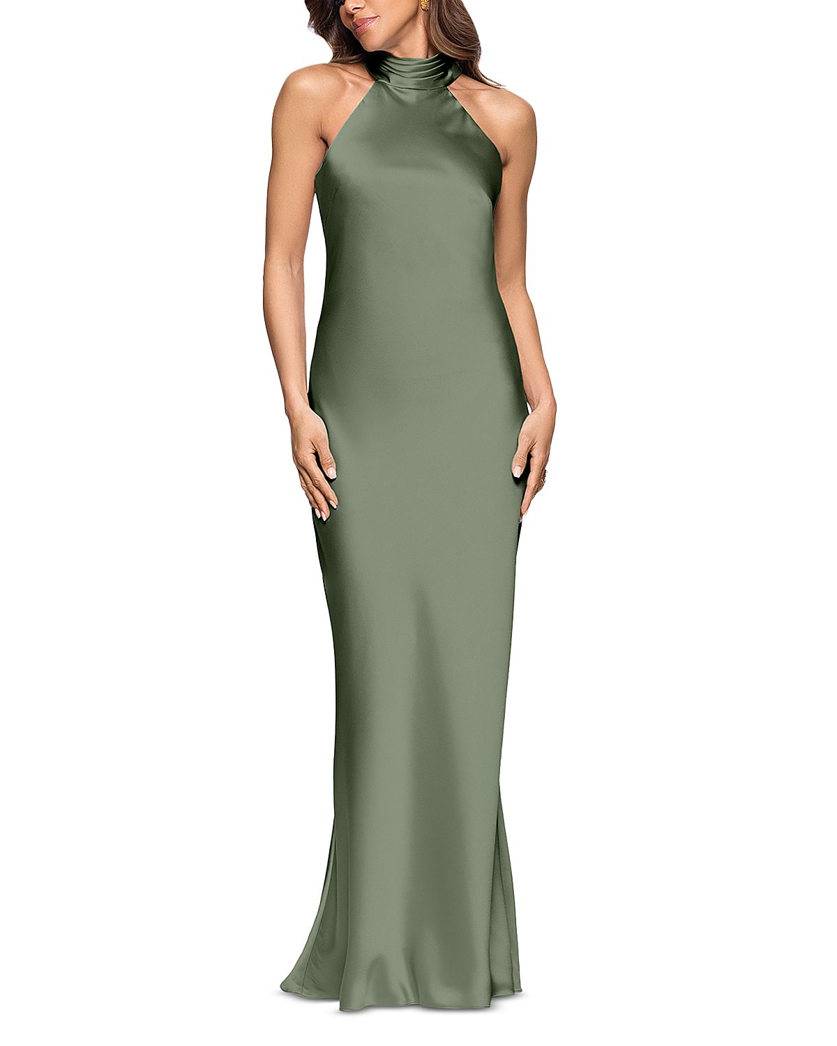 Aqua Sleeveless Satin Gown - Exclusive