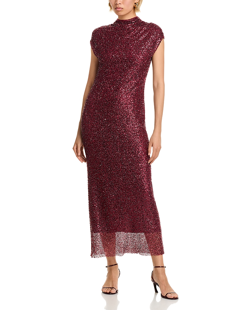 Simkhai Zaria Cowl-neck Midi Dress In Cranberry In Red