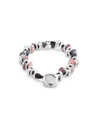Sterling Silver-Plated Beaded Bracelet with Leather