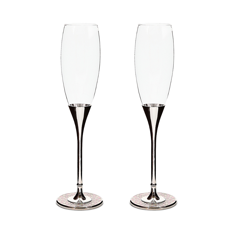 Mackenzie-childs Celebrate Rosy Toasting Flutes, Set Of 2 In Transparent