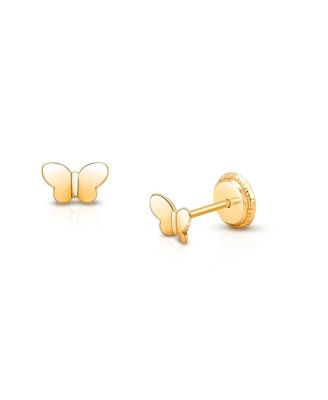 Tiny Blessings - Girls' 14K Gold Little Butterfly Studs Screw Back Earrings