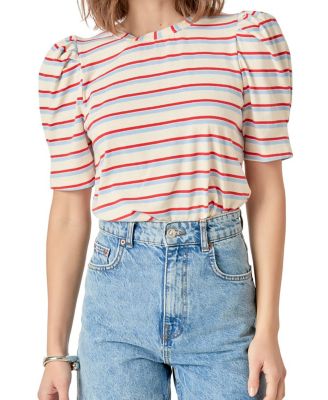Women's Stripe Knit Puff Sleeve Top