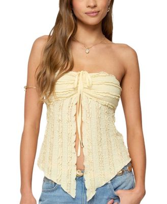 Edikted - Textured Ruffle Split Front Strapless Top