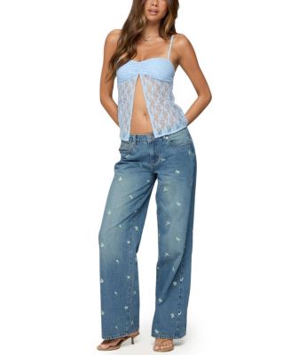 Edna Floral Embroidered Low Rise Medium Rinse Wash Jeans
