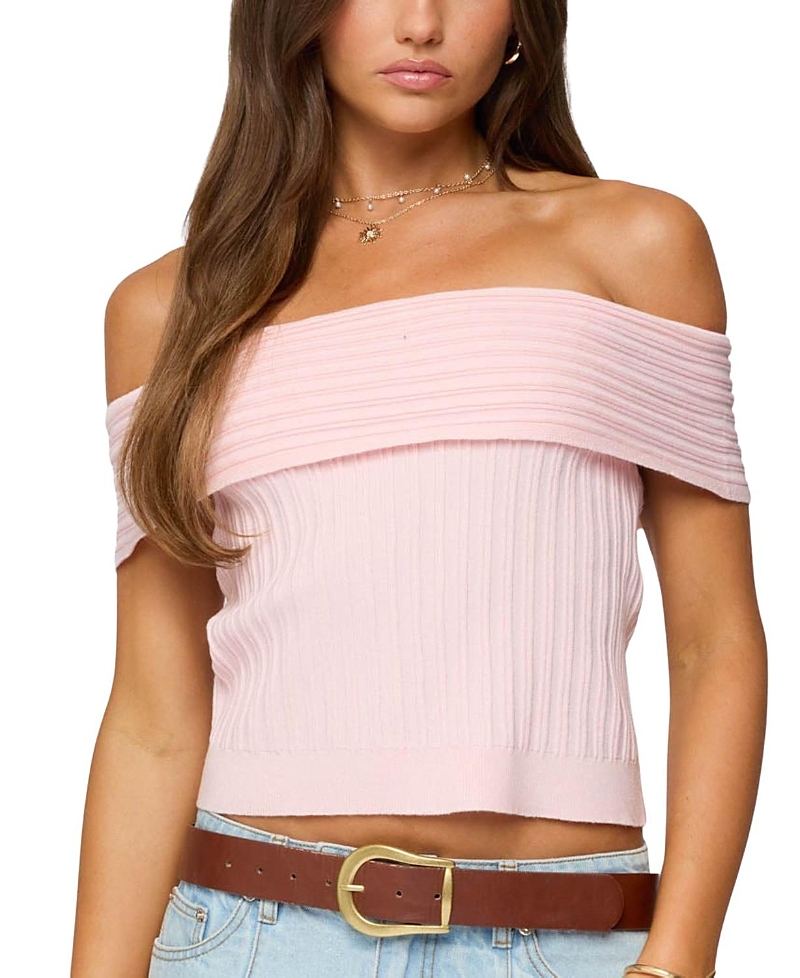 Edikted Blythe Ribbed Knit Fold Over Top