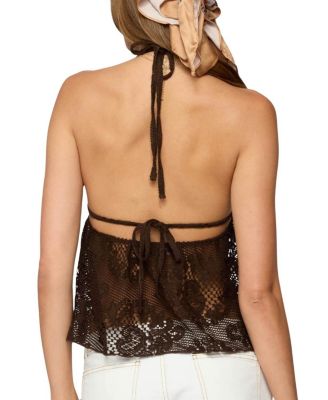 Sheer Crochet Babydoll Halter Top
