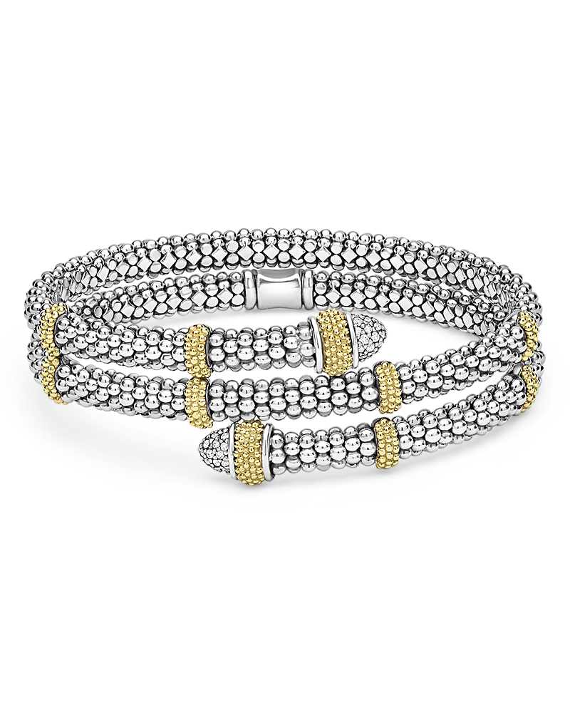 Lagos Two-tone Caviar Diamond Versa Wrap Bracelet In Silver