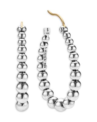 Sterling Silver Caviar Bubbly Beaded Hoop Earrings 