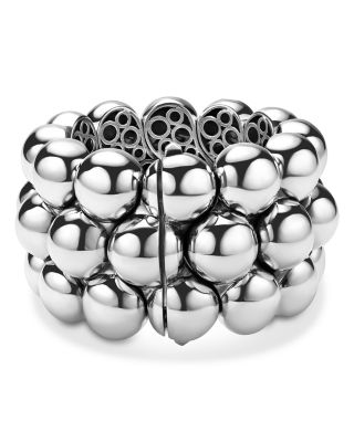 Sterling Silver Caviar Bubbly Beaded Wide Bangle Bracelet